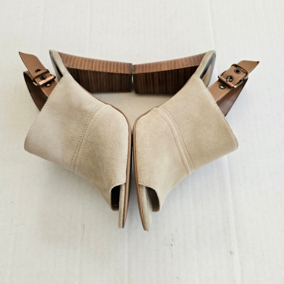 Dolce Vita taupe slingback mules size 8 suede peep toe 4 inch stacked heel - Picture 5 of 15